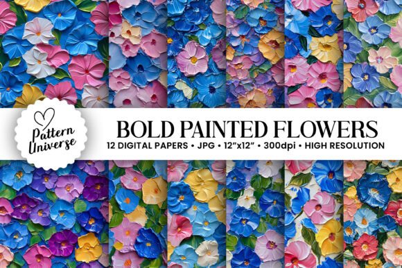 Bold Acrylic Painted Floral Digital Paper: A Creative Tool for Diverse Crafting and Design Projects
