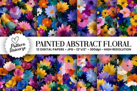 Colorful Painted Abstract Flower Pattern: A Versatile Digital Design for Creative Projects