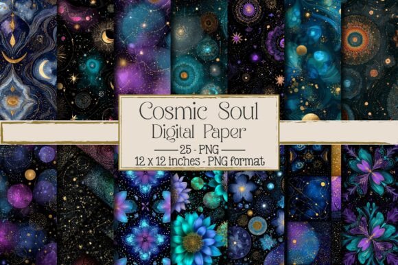 Cosmic Soul Digital Paper: 25 Designs in PNG for Creative Use