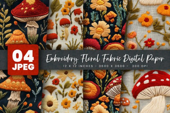 Embroidery Floral Fabric Digital Paper: A Versatile Design Asset for Creative Projects