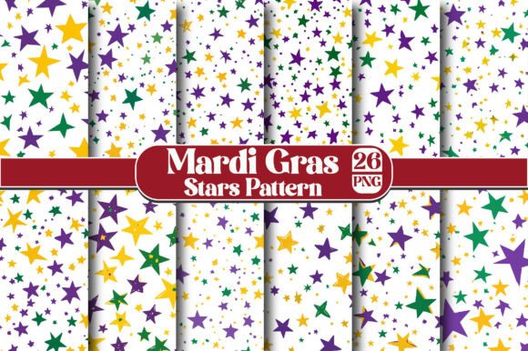Mardi Gras Stars Pattern PNG for Creative Projects