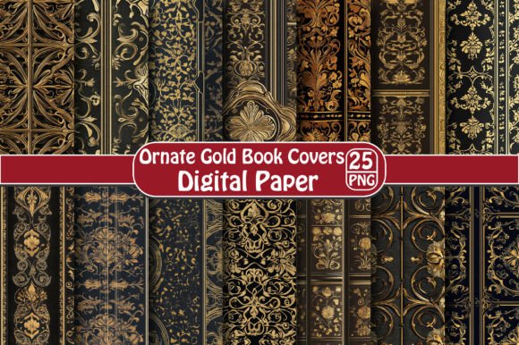 Ornate Gold Book Covers – 25 Unique PNG Designs for Creative Projects