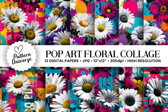 Pop Art Floral Collage Digital Paper