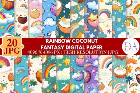 Rainbow Coconut Fantasy Digital Paper – A Vibrant Addition to Your Creative Projects