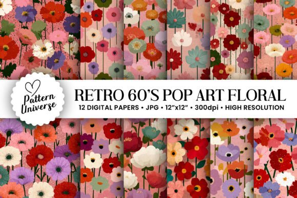 Retro Pop Art 60’s Floral Digital Paper