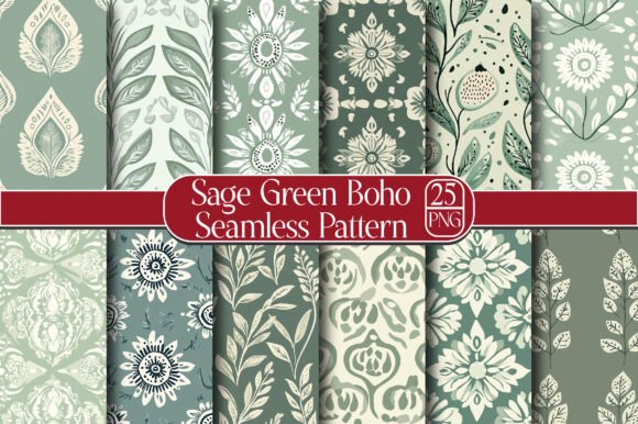 Sage Green Boho Seamless Pattern: A Versatile Design Asset for Creative Workflows