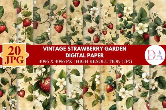 Vintage Strawberry Garden Digital Paper: A Timeless Design Element for Modern Creativity