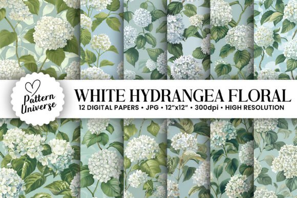 White Hydrangea Floral Seamless Pattern